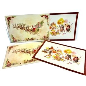 VTG Laminated AmericaMark Placemats Lot Of 4 christmas Giordano Santa & Pilgrims